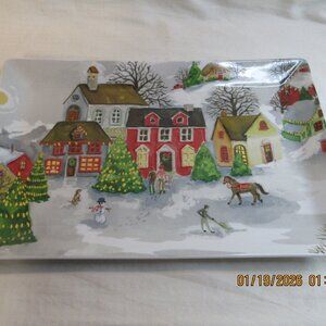 Pottery Barn Christmas Serving Platter Winter Village Series Rectangle~ Retired